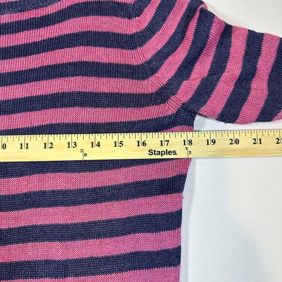 Talbots Sweater Women's L Blue Pink Stripe 100% Linen Knit Long Sleeve Pullover - Picture 8 of 9
